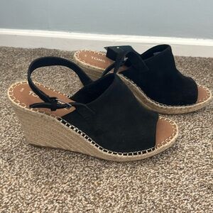 NWT Toms Size 11, Black Suede Wedge Sandals